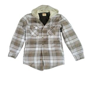 Wrangler Authentics Men's Quilted Lined Flannel Shirt Jacket Hood Plaid Sz Small